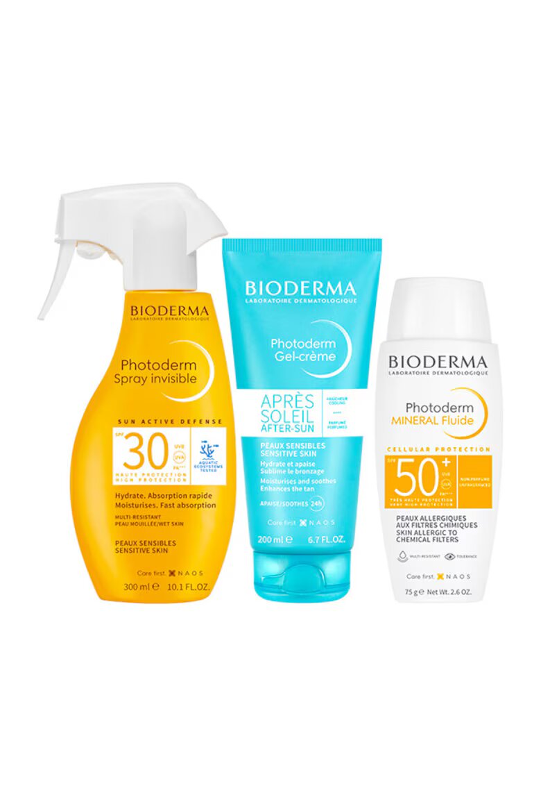 Bioderma Pachet Photoderm – Spray SPF 30 - 300 ml + Crema after-sun - 200 ml + Fluid mineral SPF 50+ - 75 g