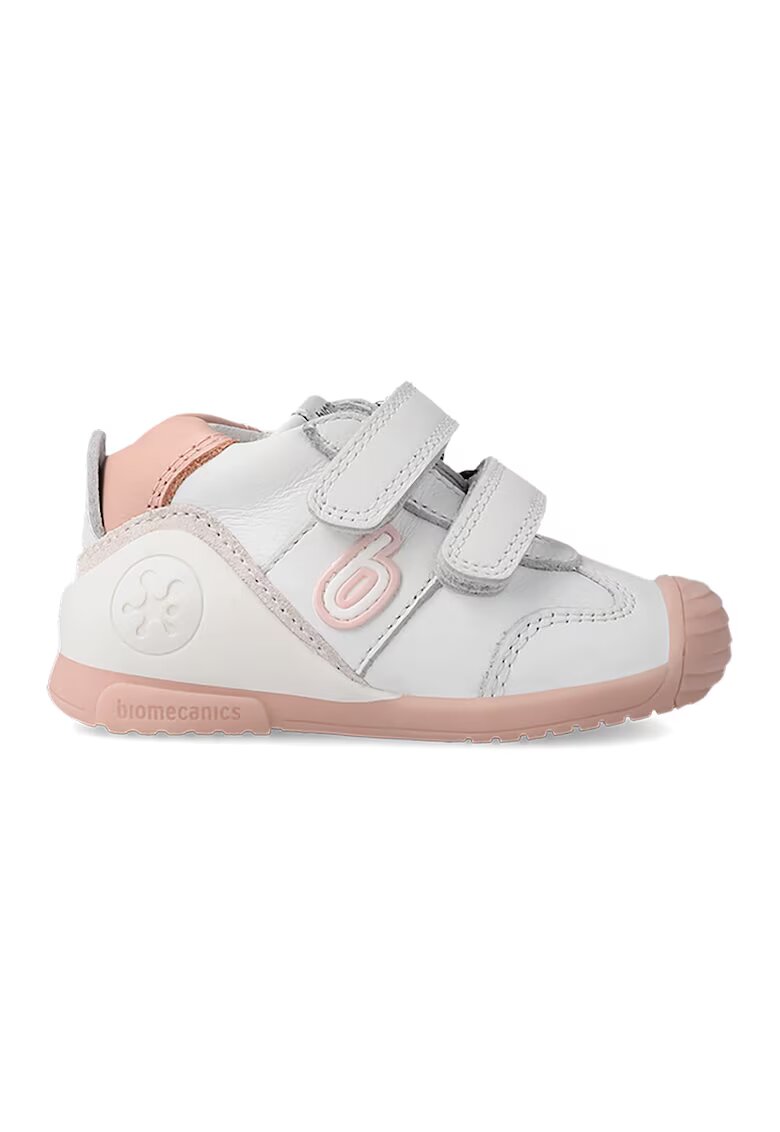 Biomecanics Pantofi sport din piele cu velcro - Alb murdar/Roz prafuit