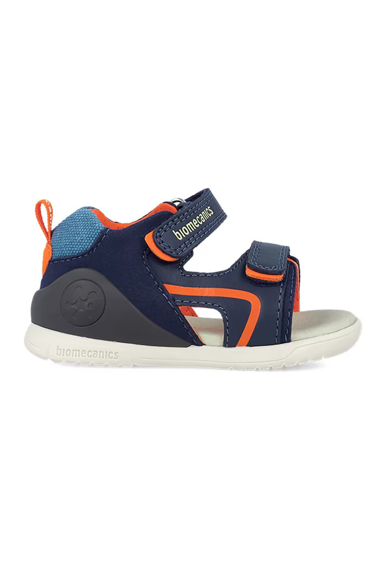 Biomecanics Sandale cu inchidere velcro si garnituri din material textil si piele - Portocaliu/Albastru inchis