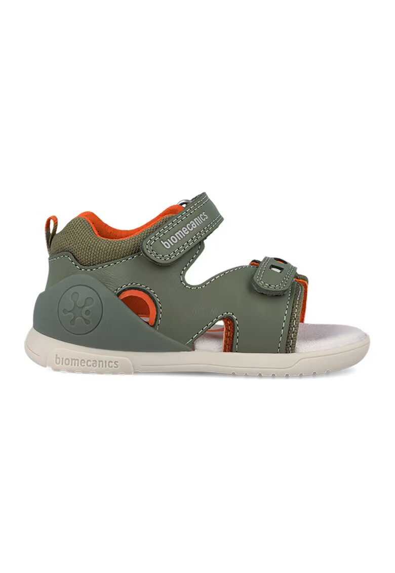 Biomecanics Sandale din piele cu varf decupat si garnituri din material textil - Portocaliu mandarina/Verde aquamarin/Alb murdar
