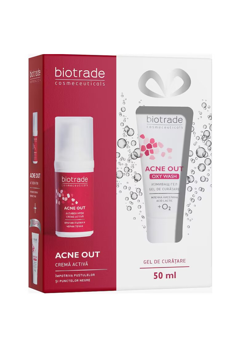 BIOTRADE Pachet Acne Out Crema Activa 30 ml - Gel de curatare Acne Out Oxy Wash - 50 ml