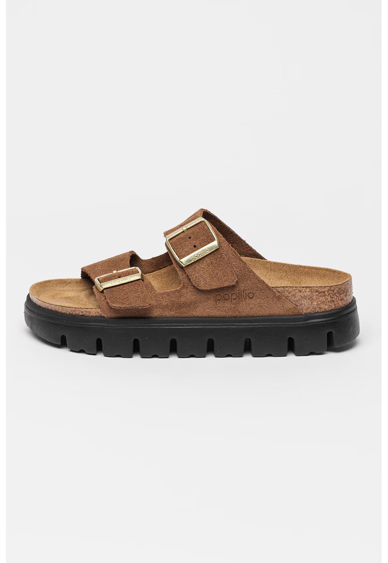 Birkenstock Papuci de piele intoarsa cu model cu catarame Arizona - Auriu/Maro deschis
