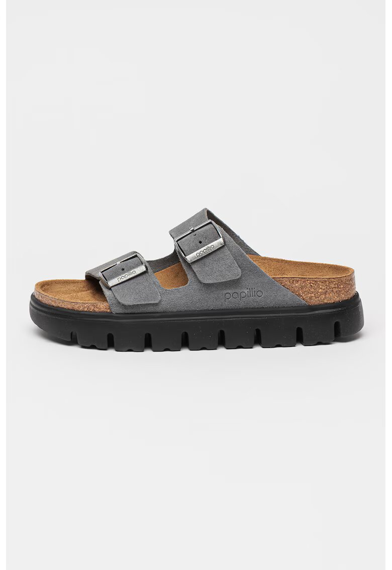 Birkenstock Papuci din piele cu catarama ajustabila - Gri carbune