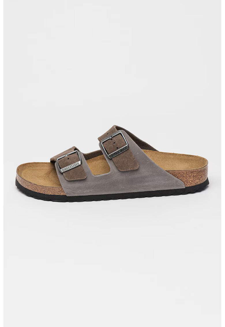 Birkenstock Papuci din piele intoarsa cu catarama ajustabila - Gri
