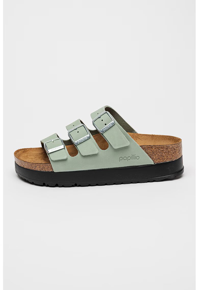 Birkenstock Papuci flatform de piele Florida III - Verde pal/Argintiu
