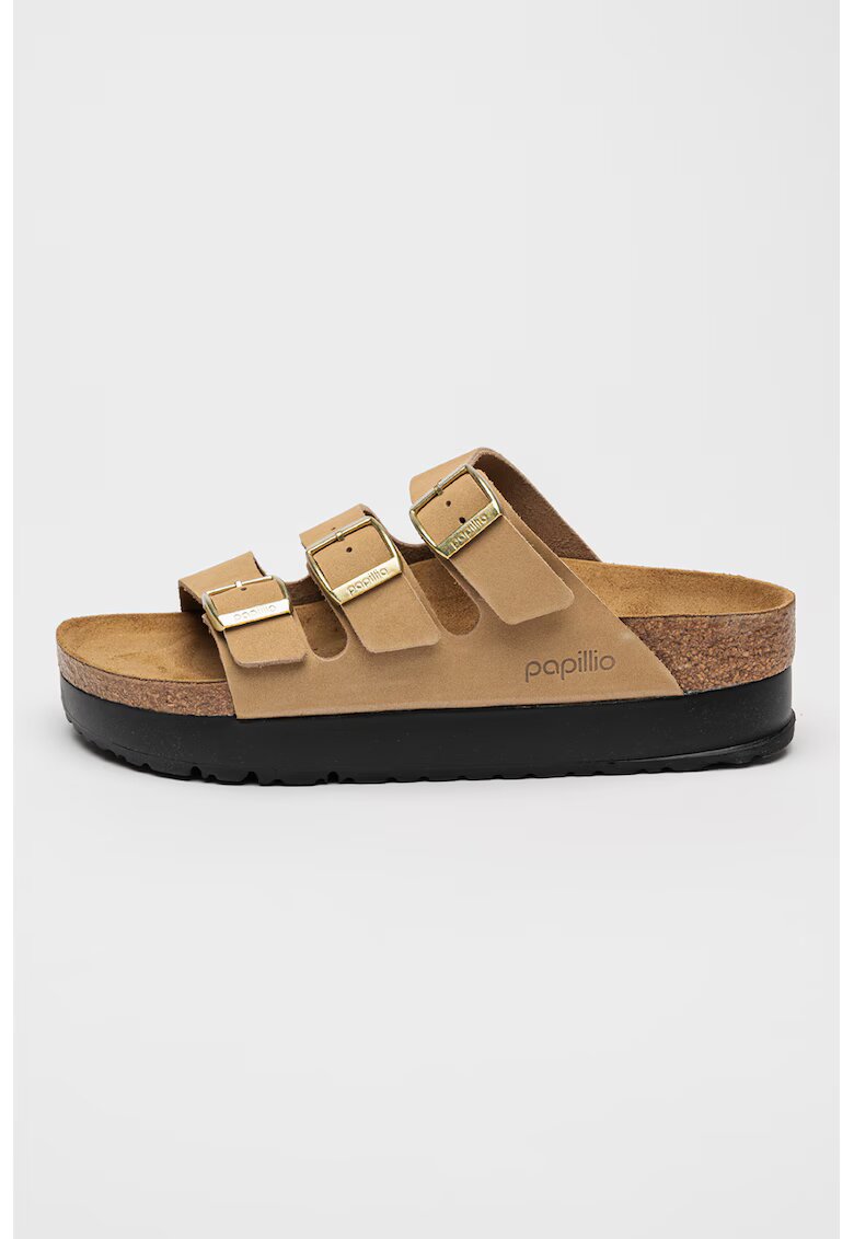 Birkenstock Papuci flatform de piele intoarsa Florida III - Caramel