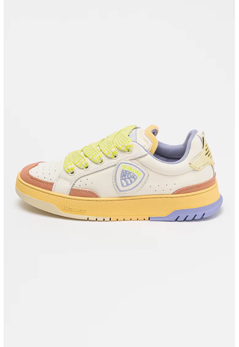 Blauer Pantofi sport colorblock cu detalii de piele intoarsa - Verde lime/Crem