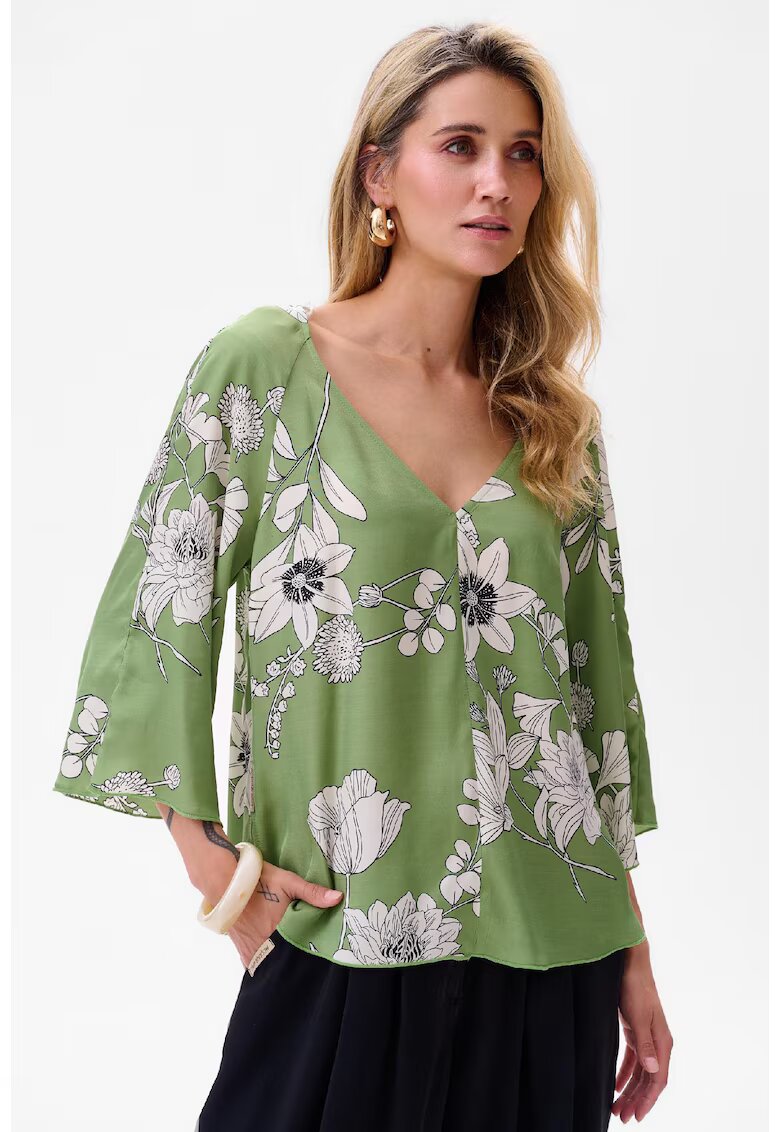 blue shadow Bluza cu decolteu in V cu imprimeu floral