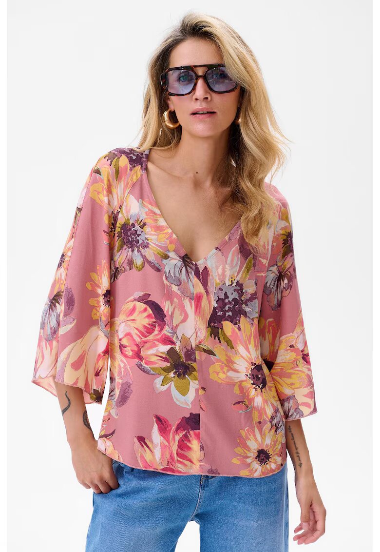 blue shadow Bluza cu decolteu in V si imprimeu floral