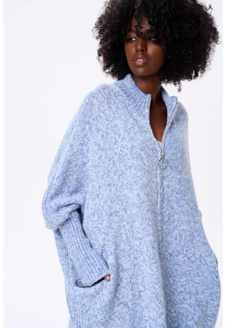 blue shadow Cardigan din amestec de lana cu fermoar Panga -