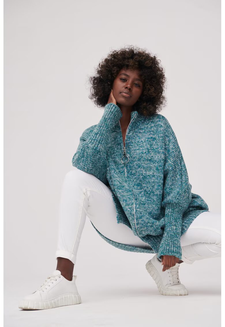 blue shadow Cardigan supradimensionat din amestec de lana cu buzunare -