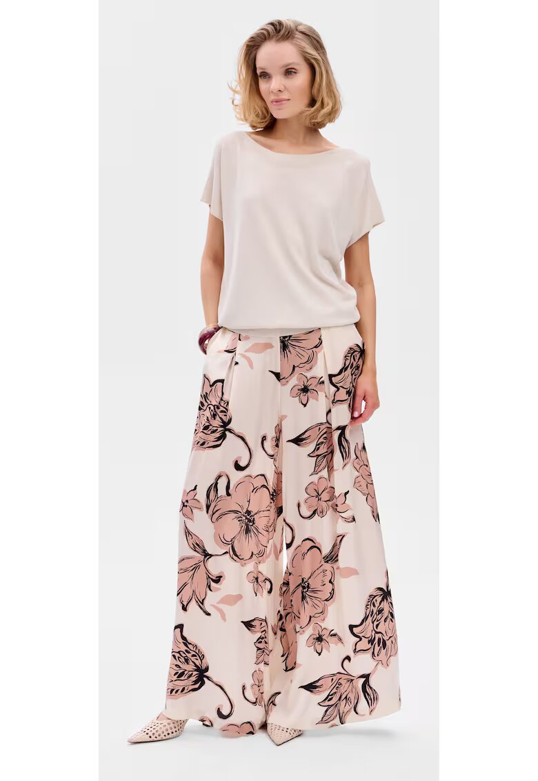 blue shadow Pantaloni palazzo cu model floral si talie elastica