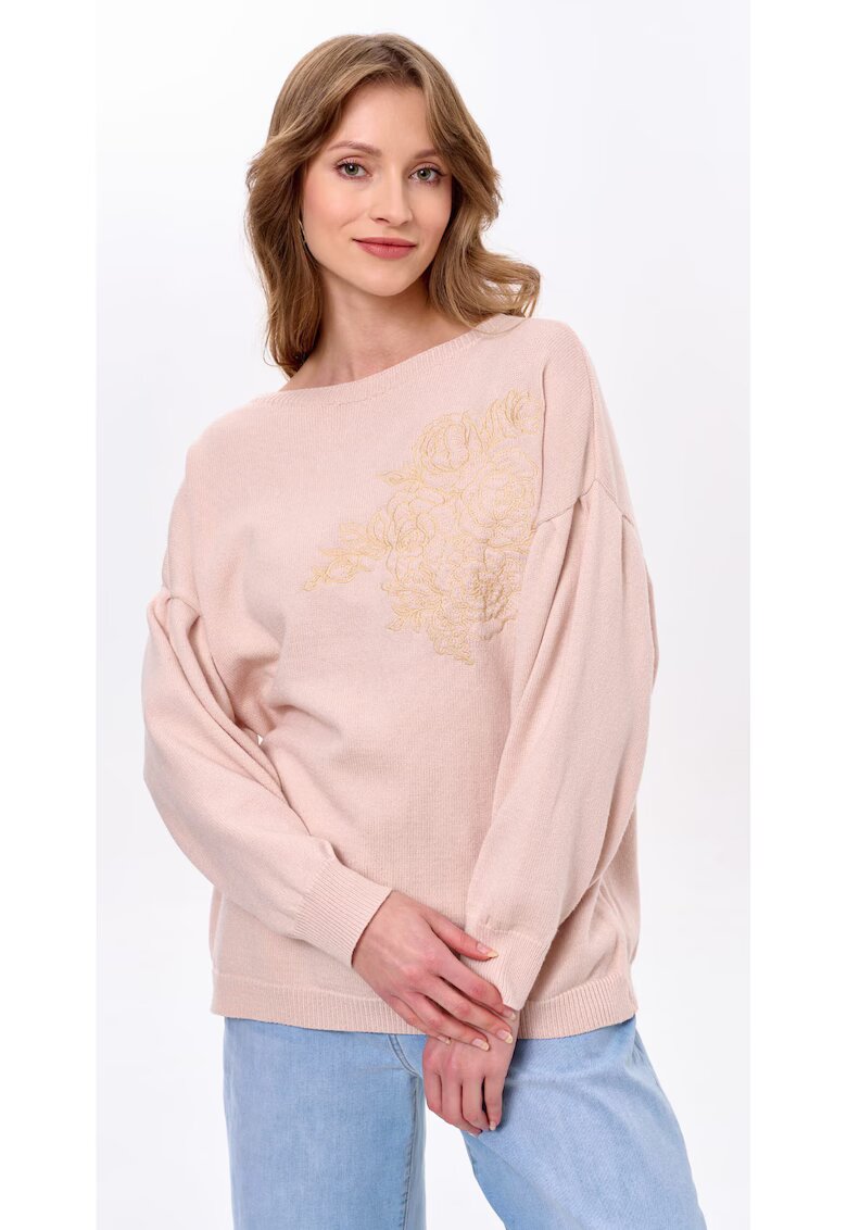 blue shadow Pulover supradimensionat cu broderie si maneci cazute