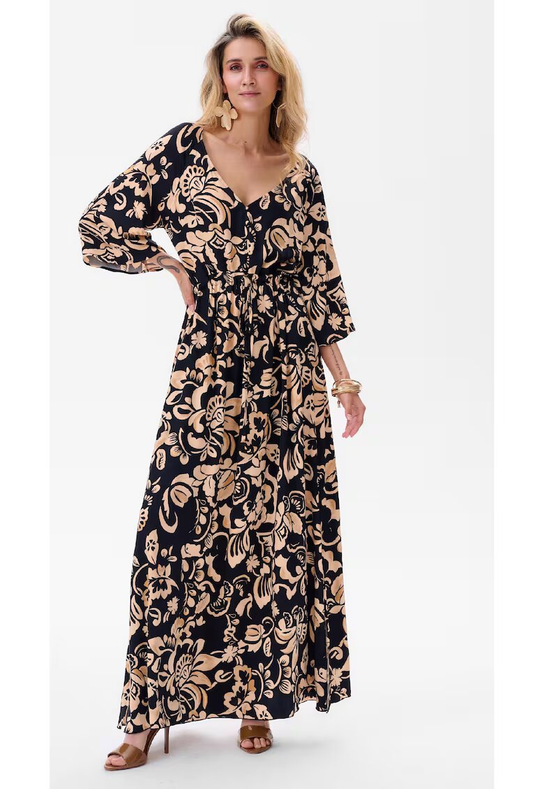blue shadow Rochie maxi cu decolteu in V adanc Frida 2 - Negru/Galben