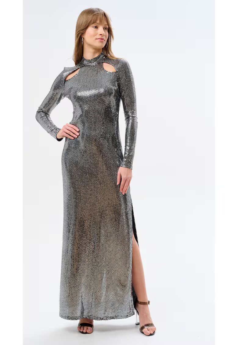 blue shadow Rochie maxi cu decupaje si aspect metalizat