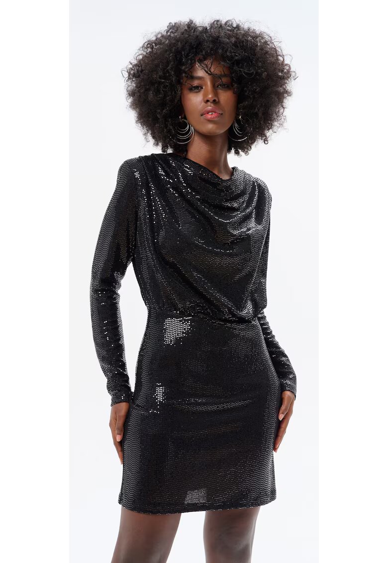 blue shadow Rochie mini cu drapaje si aspect stralucitor Elima