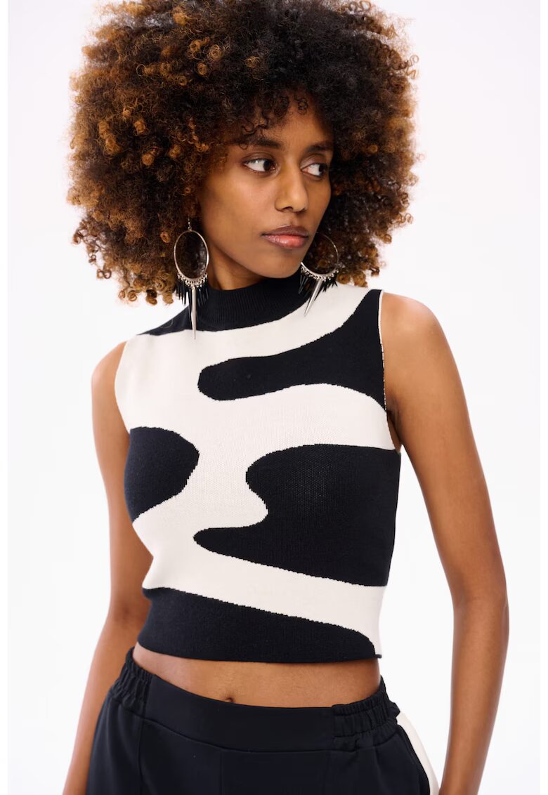 blue shadow Top crop cu guler Deyon