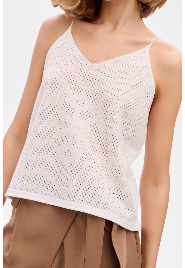 blue shadow Top cu decolteu in V si aspect perforat