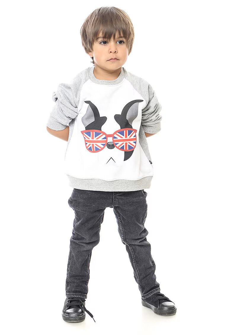  Bluza de bumbac cu imprimeu grafic - Rosu stins/Alb optic/Gri deschis melange