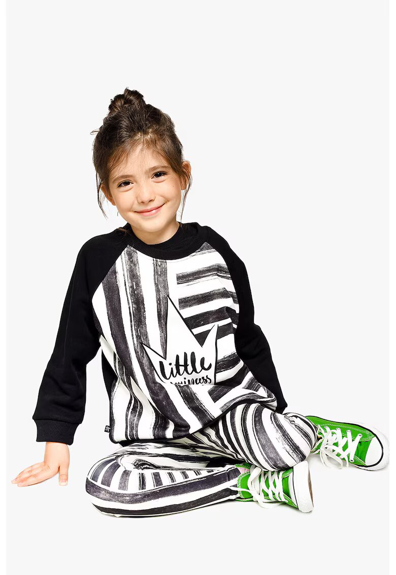  Bluza de trening cu imprimeu frontal cu model in dungi - Alb/Negru/Gri antracit
