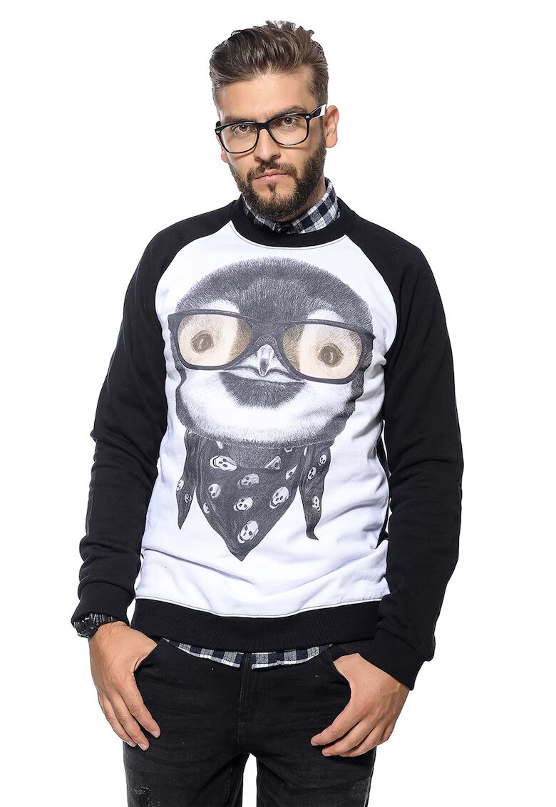  Bluza de trening de bumbac cu imprimeu - Negru/Galben pal/Alb optic