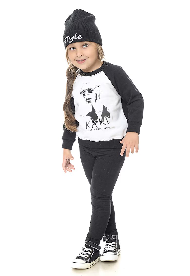  Bluza de trening de bumbac cu imprimeu - Negru/Verde pal/Alb optic