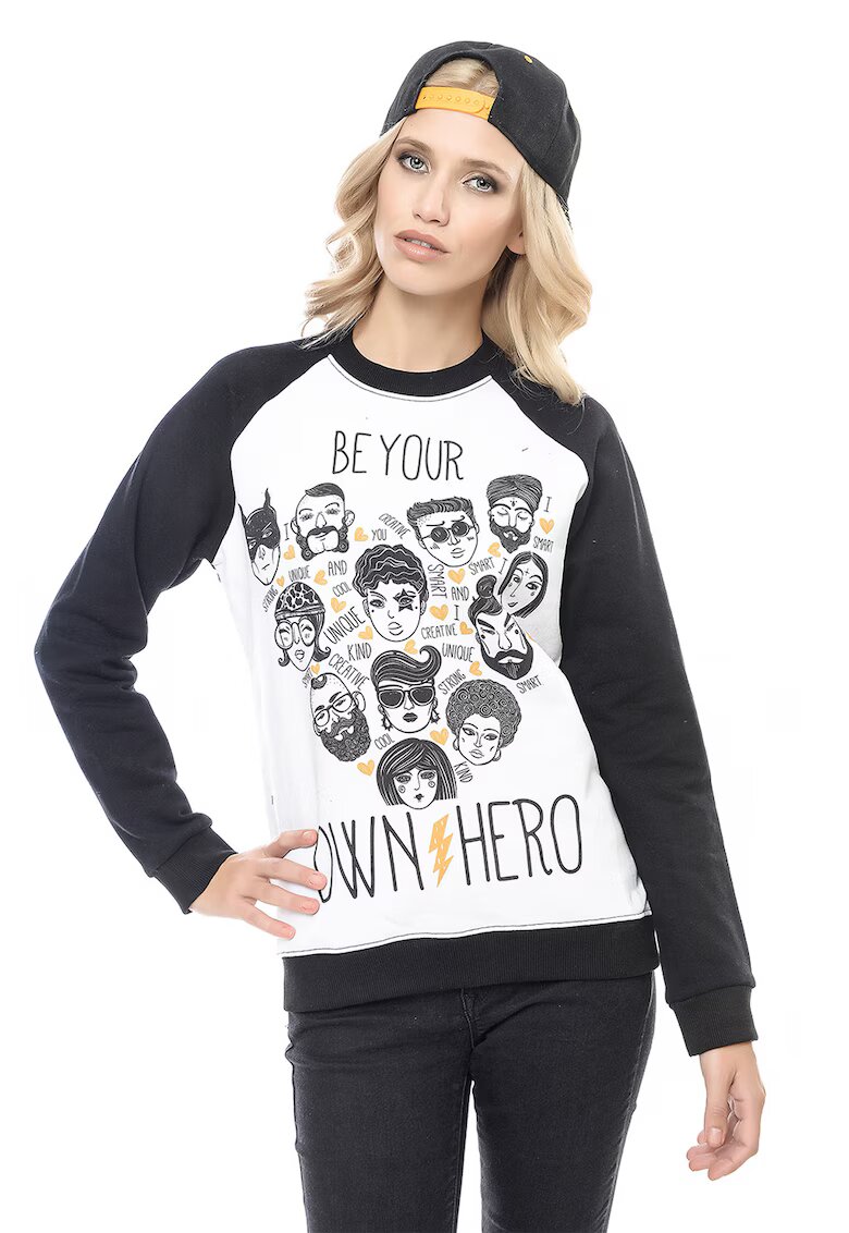  Bluza de trening de bumbac cu maneci raglan - Negru/Galben pal/Alb optic