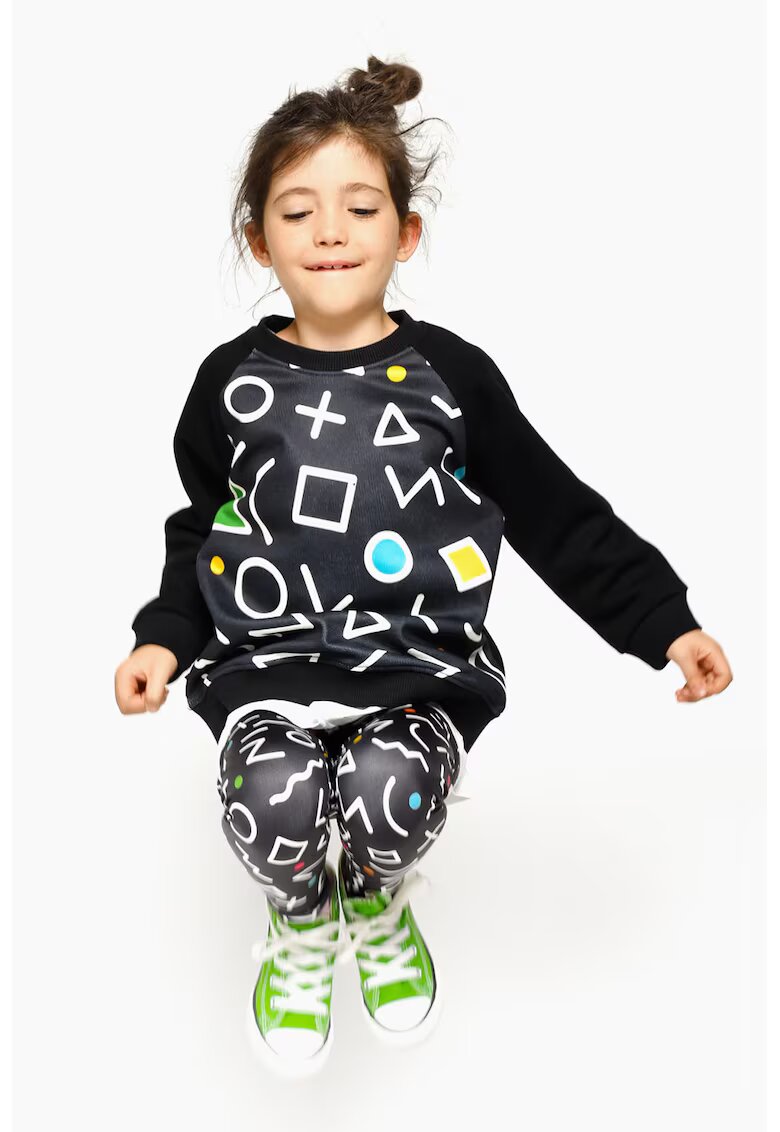  Bluza de trening lejera cu imprimeu geometric frontal - Alb/Negru/Albastru glaciar