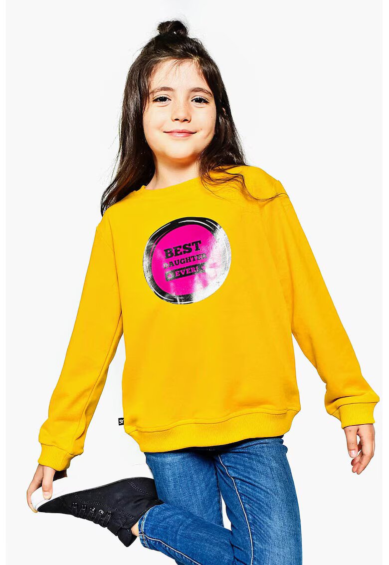  Bluza de trening lejera din bumbac cu detaliu aplicat - Fucsia/Galben mustar