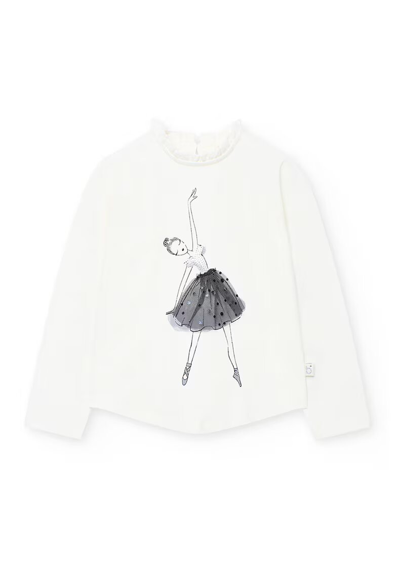 boboli Bluza cu design grafic si decolteu la baza gatului - Alb