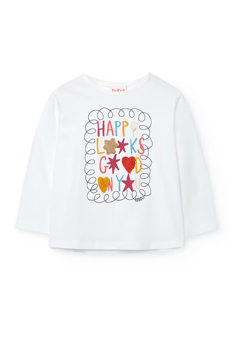 boboli Bluza cu imprimeu text pe partea din fata si decolteu la baza gatului - Rosu/Alb/Galben