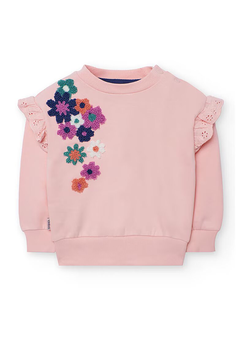 boboli Bluza de trening cu aplicatii florale brodate si volane - Portocaliu/Roz prafuit/Albastru