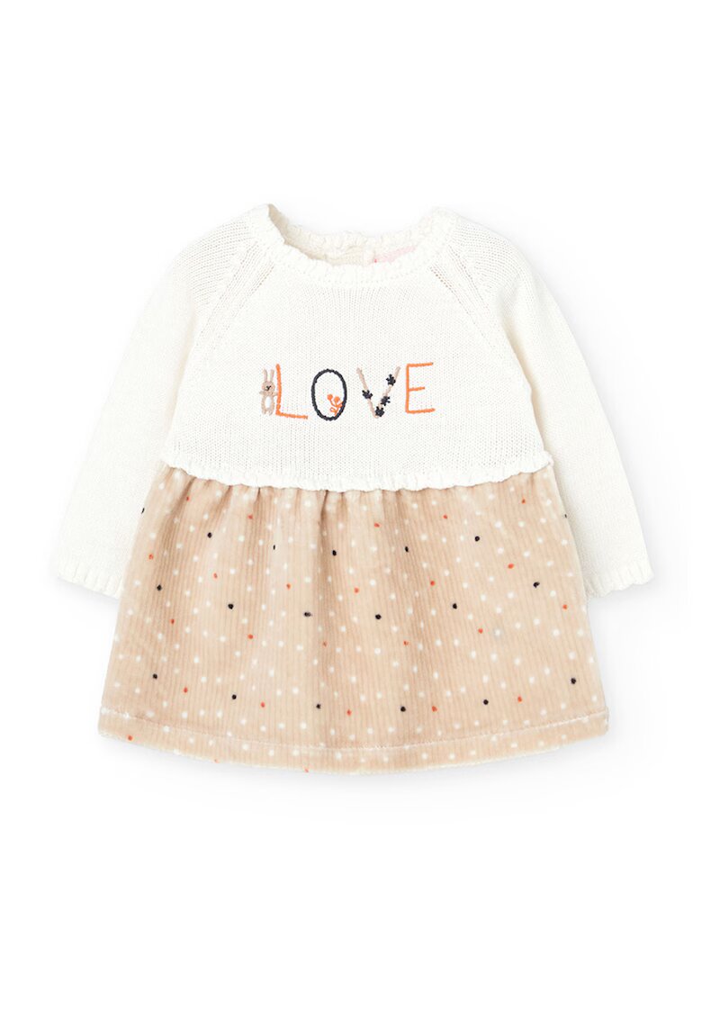 boboli Rochie 2-in-1 cu maneci raglan - Alb/Maro nisip