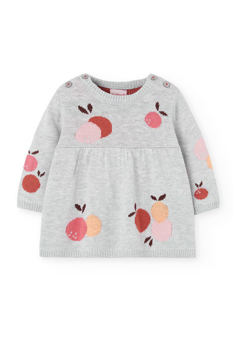 boboli Rochie cu pliuri si model fructe - Rosu/Gri melange/Roz