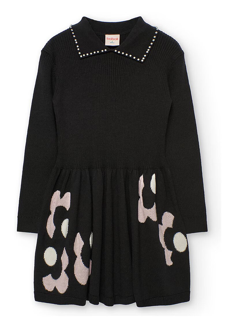 boboli Rochie tricotata cu guler rotund - Alb fildes/Negru