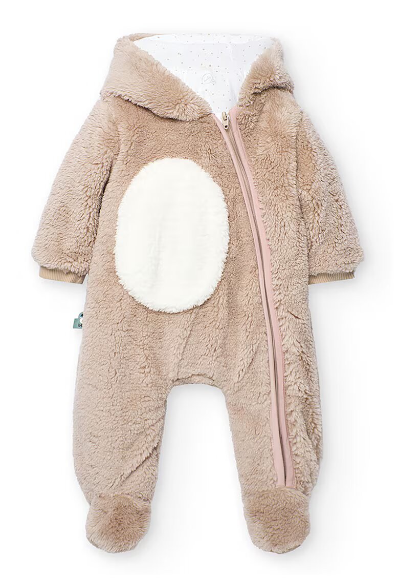 boboli Salopeta pufoasa cu botosei si gluga - Alb/Maro taupe