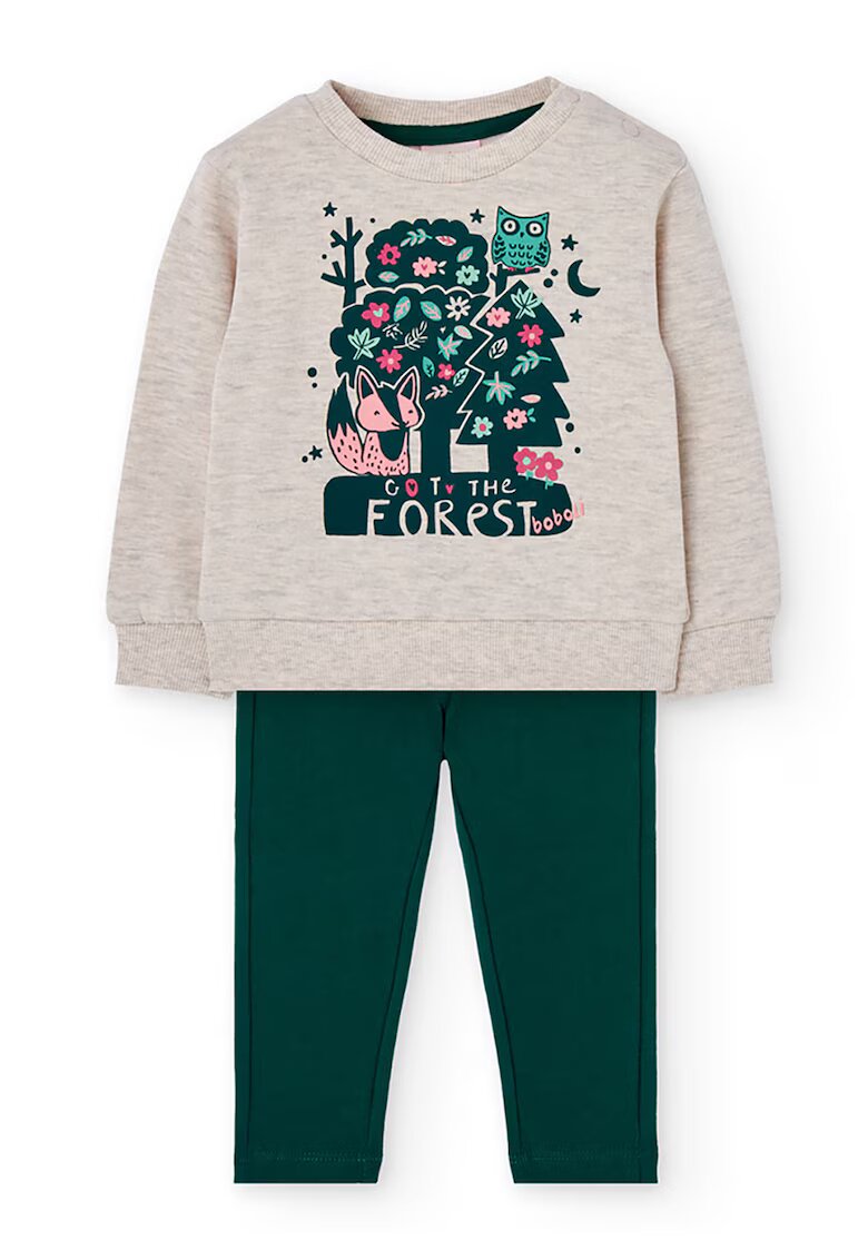 boboli Set de bluza cu imprimeu si pantaloni cu talie ajustabila - 2 Piese - Verde/Gri melange