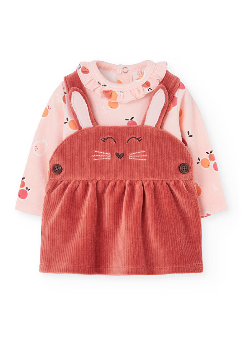 boboli Set de salopeta si body in forma de iepure - 2 Piese - Caramiziu/Roz pal