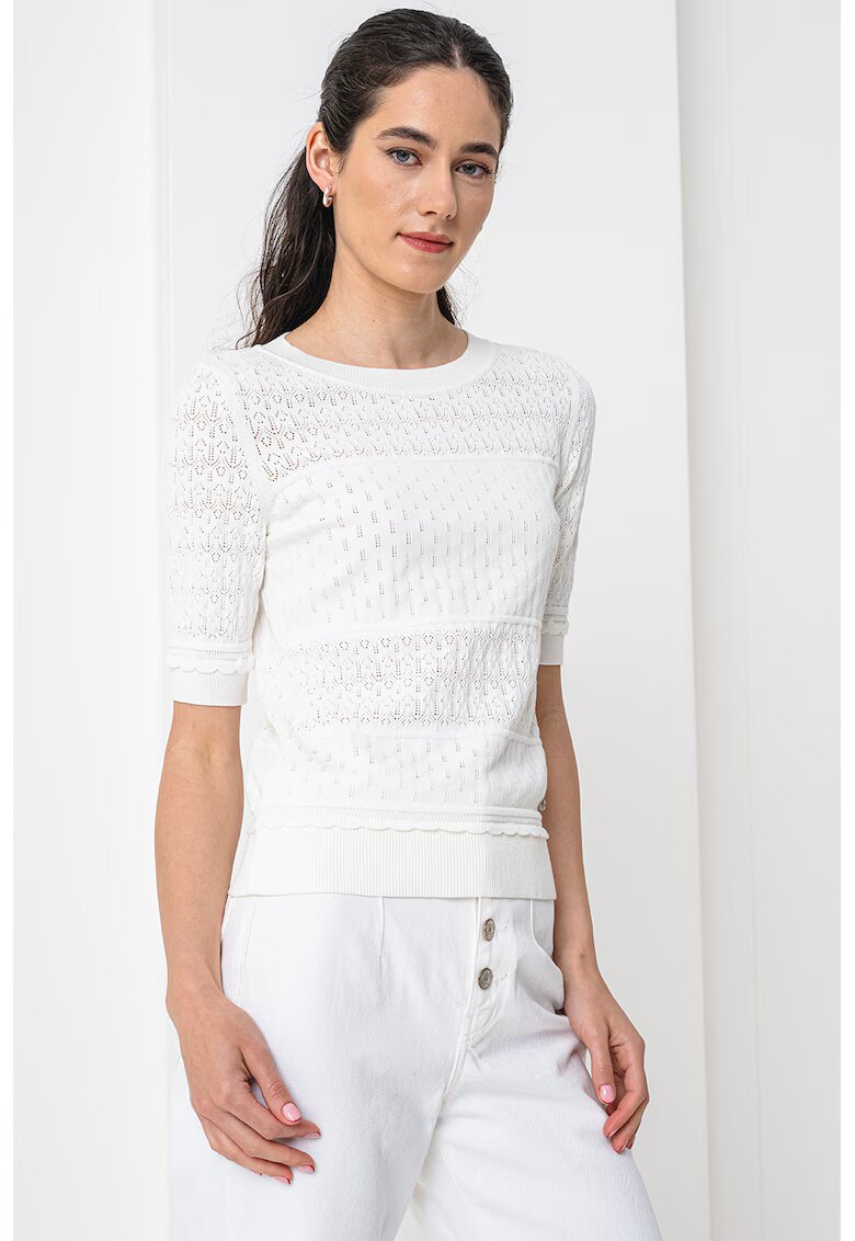 Boss Bluza cu maneci medii si model cu perforatii Fhoenix - Alb