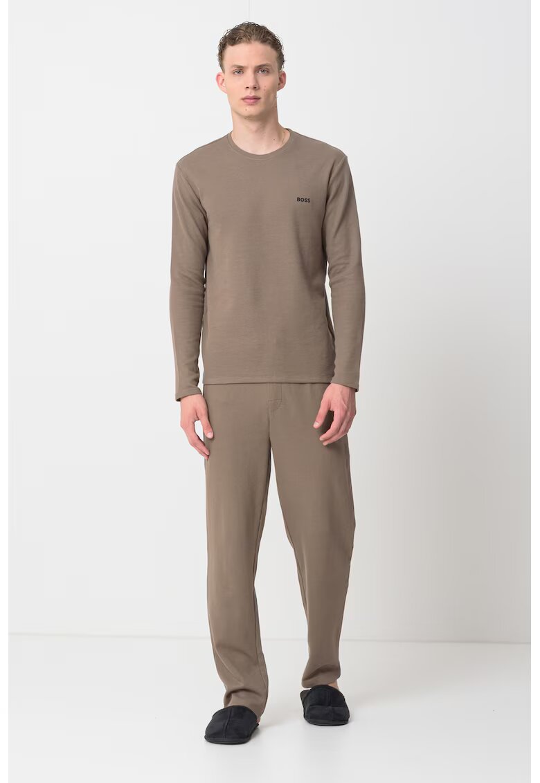 Boss Bluza de pijama texturata - Maro inchis