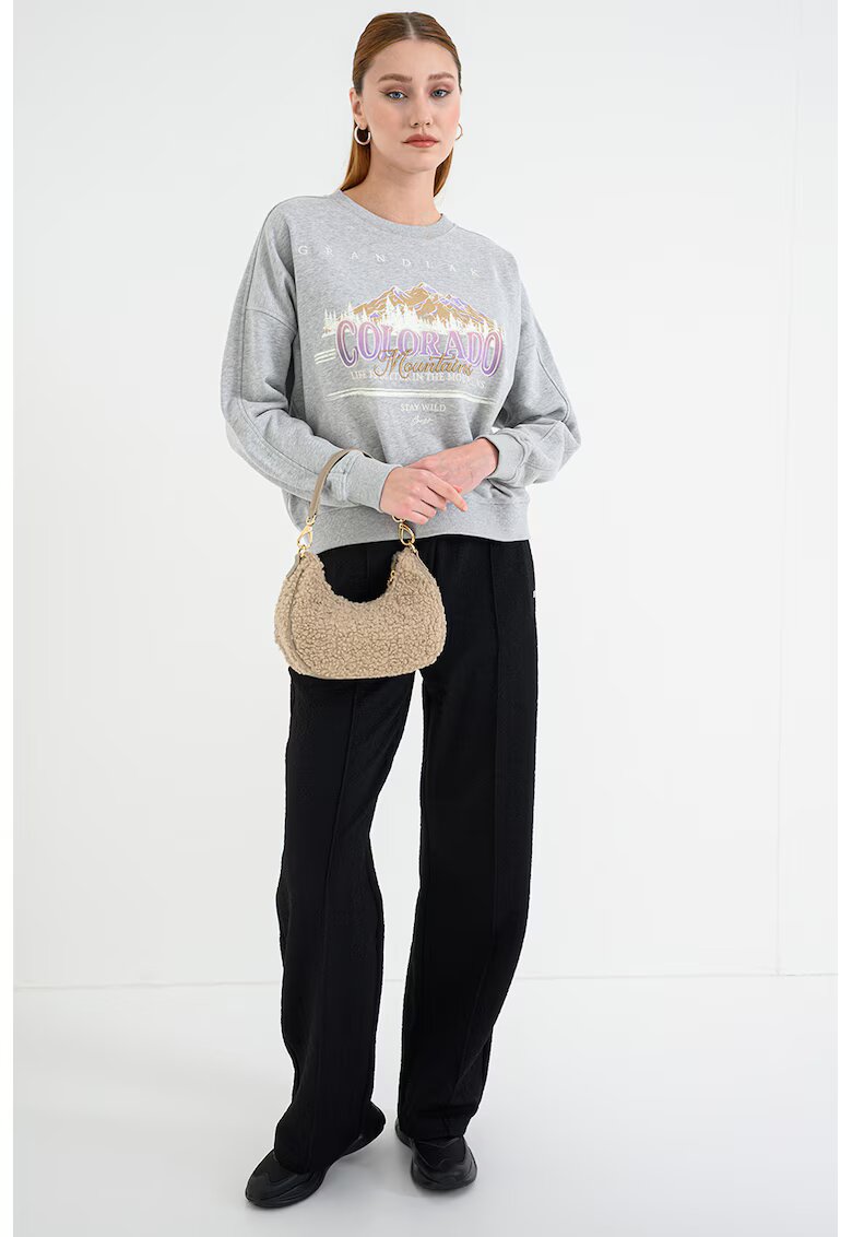 Boss Bluza de trening cu design grafic Eland - Gri melange/Lila
