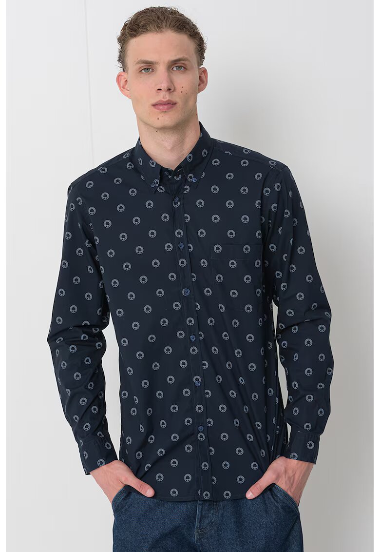 Boss Camasa Oxford de bumbac - Alb/Bleumarin