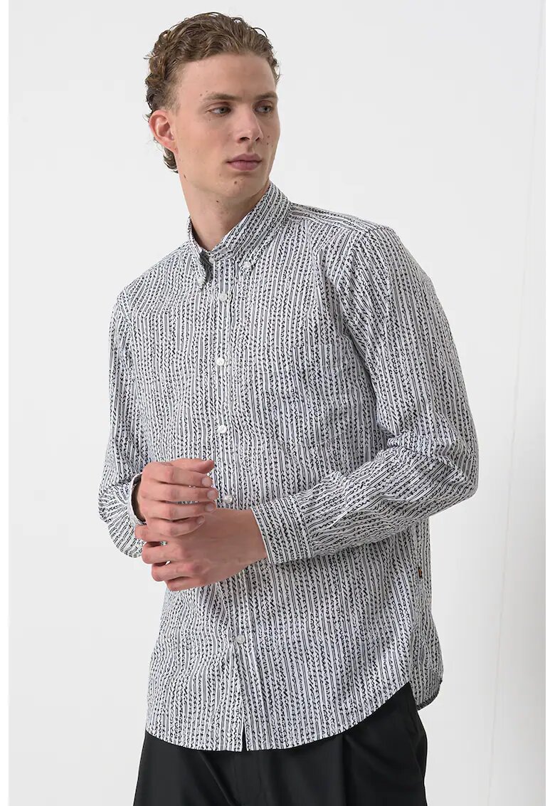 Boss Camasa Oxford de bumbac - Negru stins/Alb optic