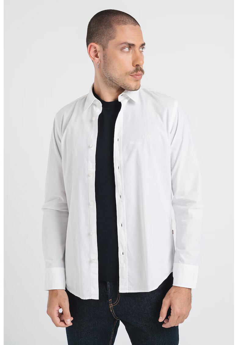 Boss Camasa regular fit de bumbac cu logo brodat - Alb optic