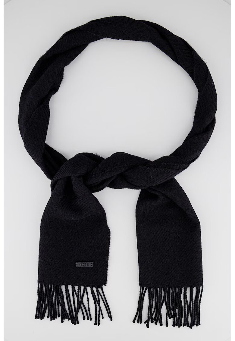 Boss Fular de lana cu franjuri - Negru