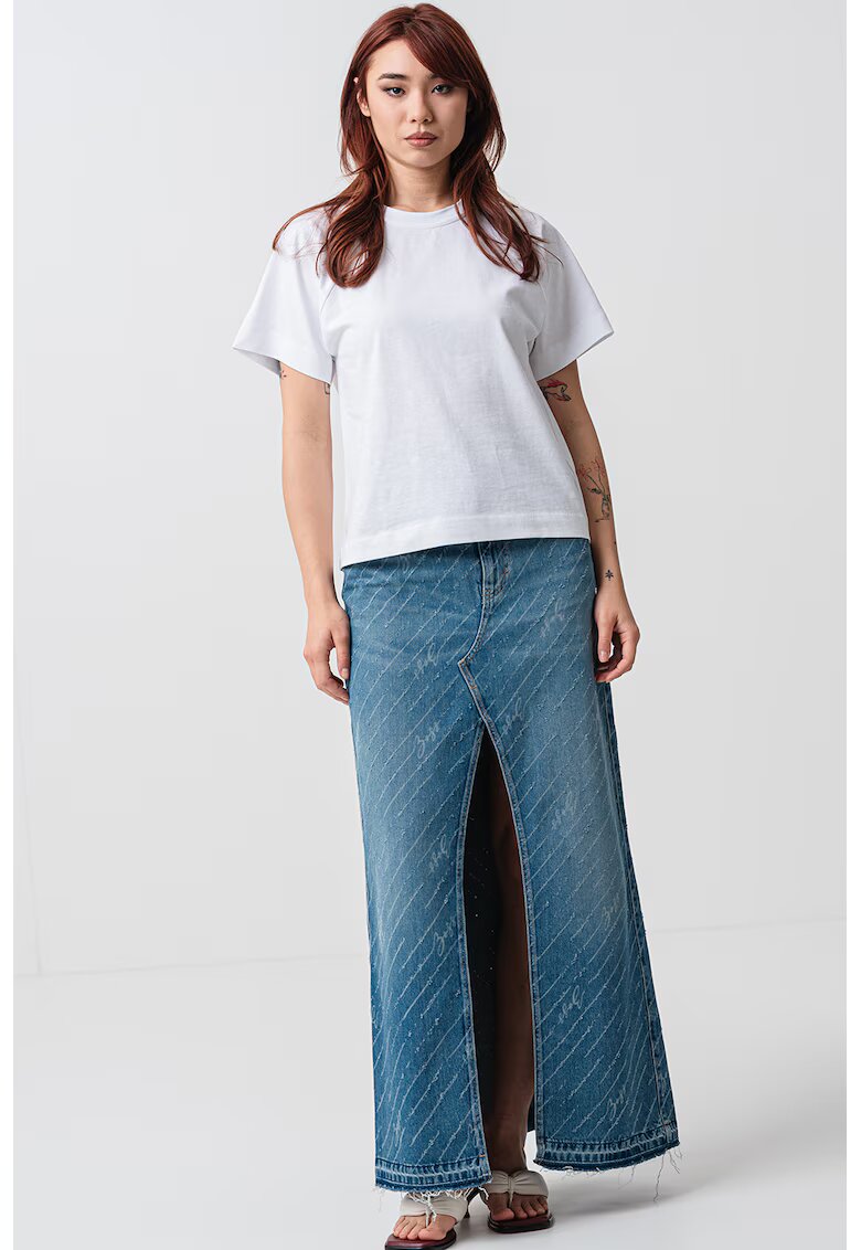 Boss Fusta din denim cu croiala dreapta si slit frontal - Albastru deschis