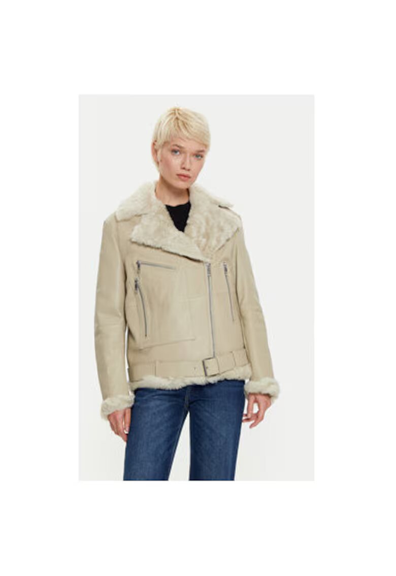 Boss Geaca din piele dama 50524016 - Piele naturala - Ecru - Ecru