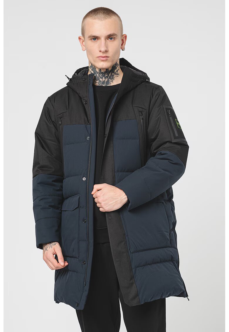 Boss Geaca lunga cu buzunare frontale - Negru/Verde electric/Bleumarin