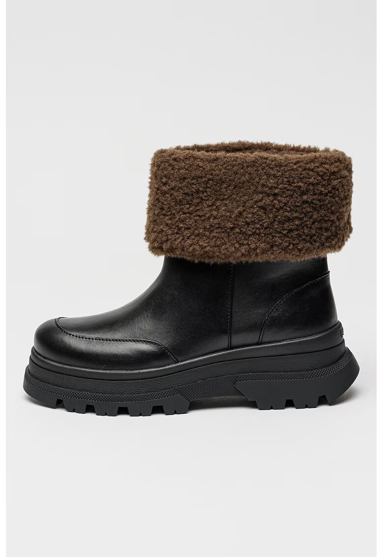 Boss Ghete de piele cu anou pe spate si detalii de blana shearling sintetica Foster - Negru