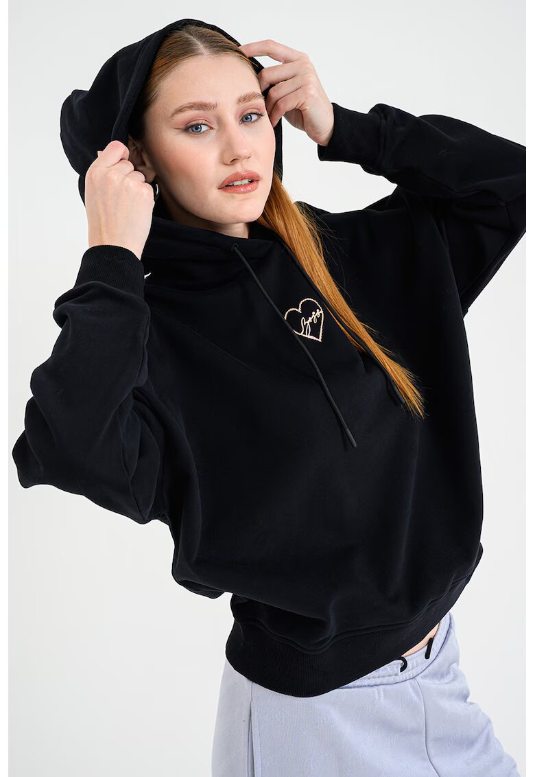 Boss Hanorac de bumbac cu logo discret - Negru